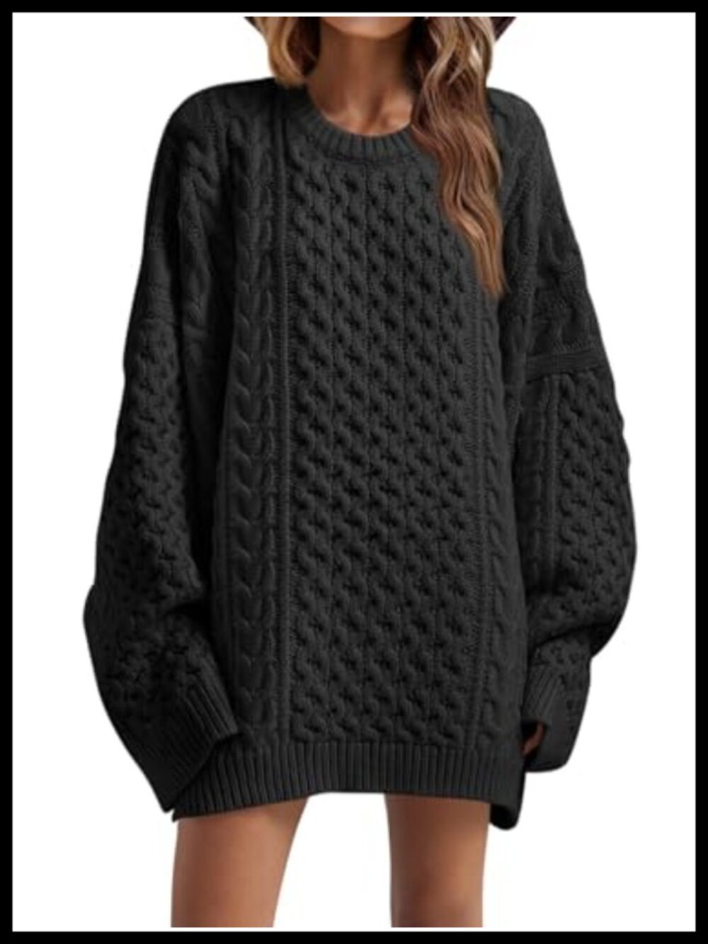 Oversized Chunky Cable Knit Tunic Sweater Women Crewneck Pullover
